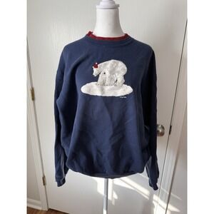 Grandmacore Christmas Holiday Polar Bear & Baby Crew Neck Navy Sweatshirt  XL